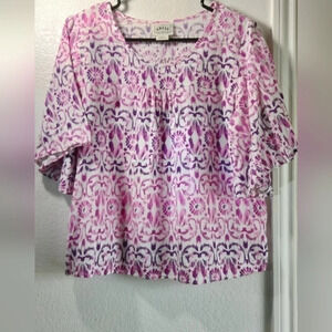 Women's Ariat Floral Blouse with Flutter Sleeves Pink/purple Size M